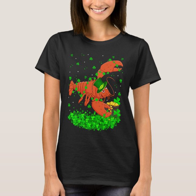 Irish Shamrock Leprechaun Lobster St Patrick's Day T-Shirt (Front)