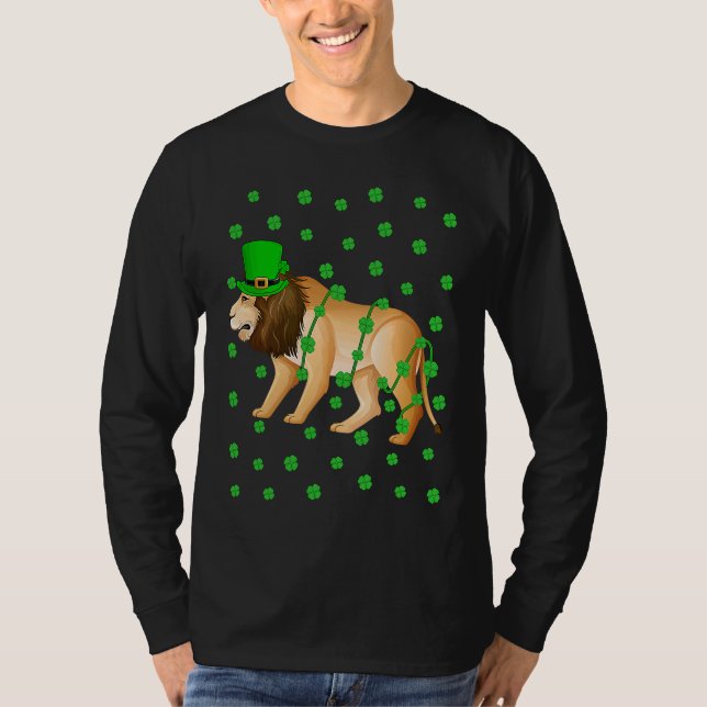 Irish Shamrock Leprechaun Mountain Lion St Patrick T-Shirt (Front)