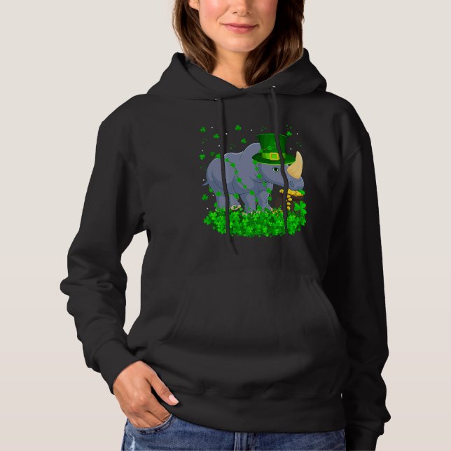 Irish Shamrock Leprechaun Rhino St Patrick's Day Hoodie (Front)