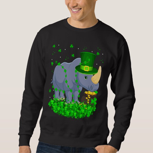 Irish Shamrock Leprechaun Rhino St Patrick's Day Sweatshirt (Front)