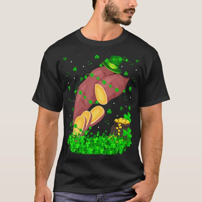 Irish Shamrock Leprechaun Sweet Potato St Patrick' T-Shirt (Front)