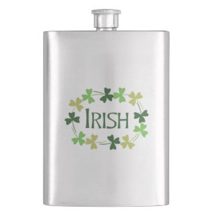 Irish Shamrock Oval Hip Flask