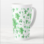 Irish Shamrock Pattern Green and White Latte Mug<br><div class="desc">Pretty Irish Shamrock Pattern with 4 leaf clover and love hearts in green on a white background (editable). An attractive design for year round use and perfect as a St Patrick's day gift.</div>