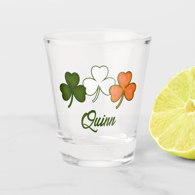 Irish Shamrock Personalised Name Shot Glass (Front)