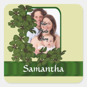 Irish shamrock photo template square sticker