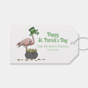Irish Shamrock Pink Flamingo St Patricks Day Gift Tags
