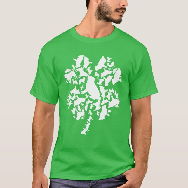 Irish Shamrock St Patrick's Day Pug Funny T-Shirt (Front)