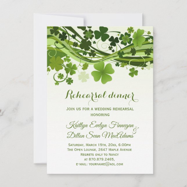 Irish Shamrock, swirls Rehearsal Dinner Invitation (Front)