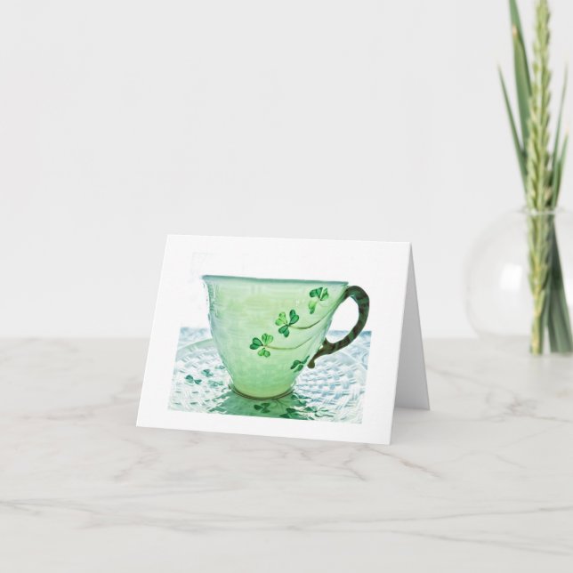 Irish Shamrock Tea Cup Blank Card Holiday (Front)