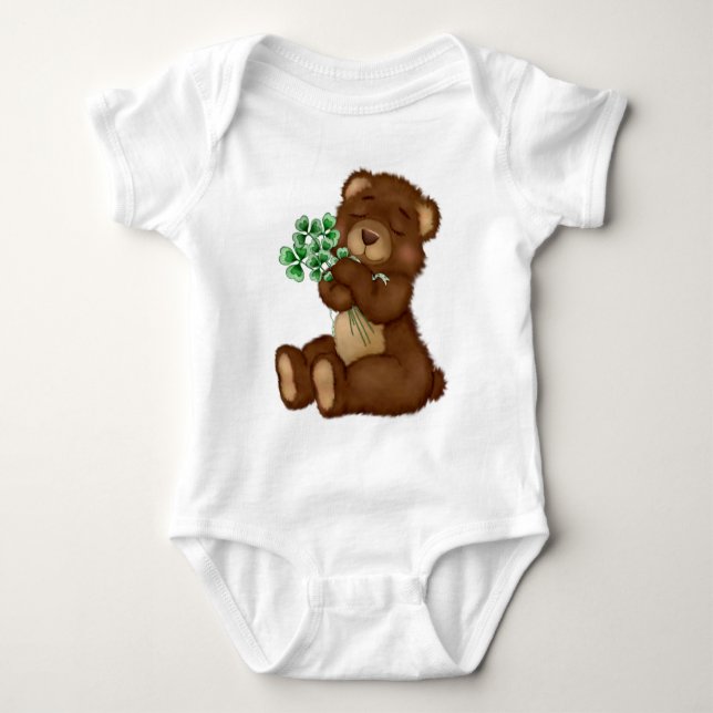 Irish Shamrock Teddy Baby Bodysuit (Front)