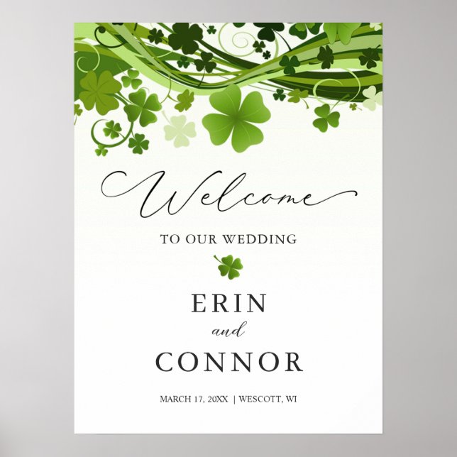 Irish Shamrock Wedding Welcome Sign Poster (Front)