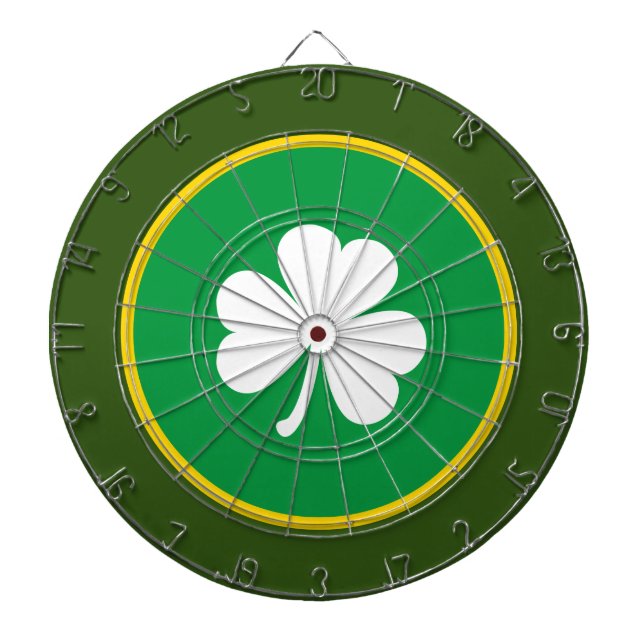 Irish Shamrock | White Green & Gold Dartboard (Front)