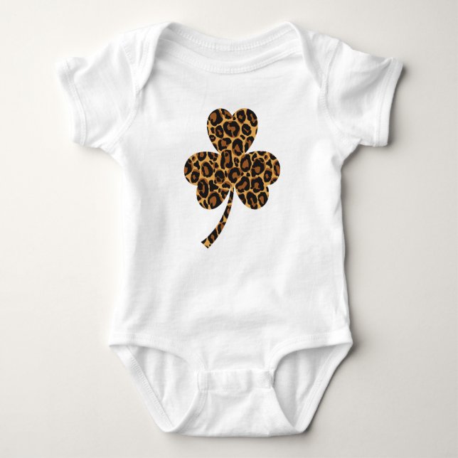 Irish Shamrock with Leopard Print Baby Bodysuit (Front)