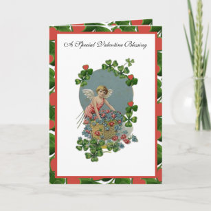 Irish Shamrocks Vintage Angel Roses Scripture Holiday Card