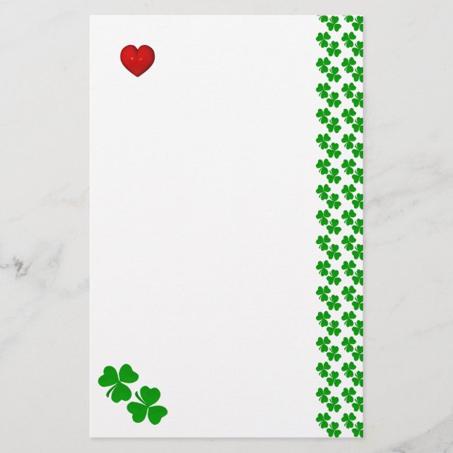 Irish Shamrocks with red heart Stationery (Front)