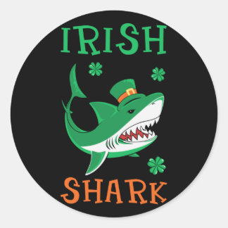 Irish Shark Shamrocks St Patrick Day Classic Round Sticker