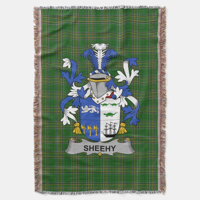  Irish Sheehy or McSheehy Coat of Arms Family Cres Throw Blanket (Front Vertical)