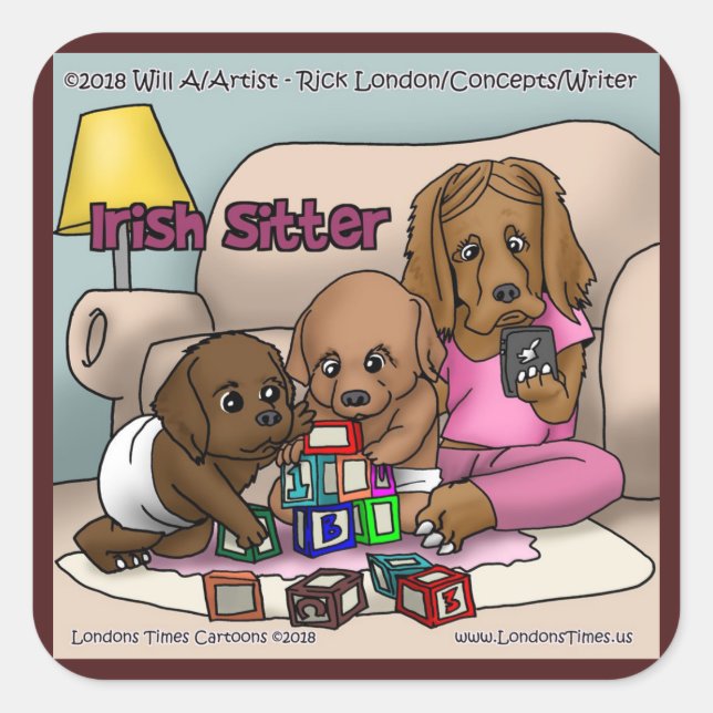 Irish Sitter - Big Red Dogs Who Are Babysitters Square Sticker (Front)