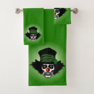 Irish Skeleton Clown Green Bath Towel Set