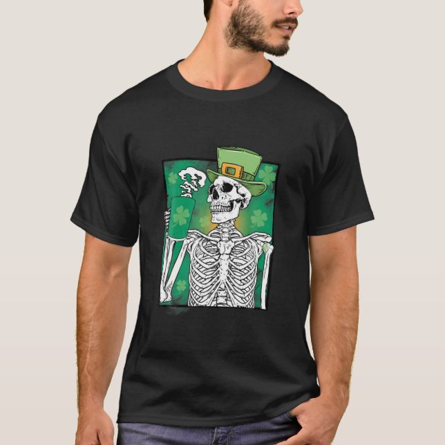 Irish Skeleton Drinking Green Coffee St. Patrick's T-Shirt (Front)