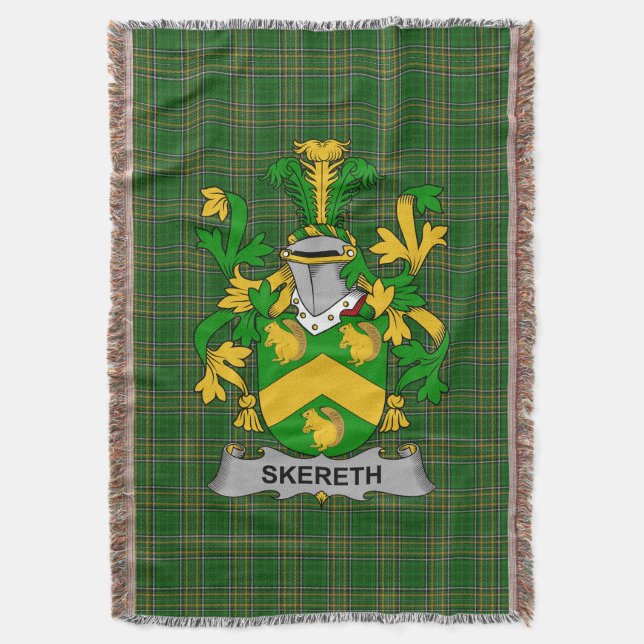  Irish Skereth or Skerret Coat of Arms Family Cres Throw Blanket (Front Vertical)