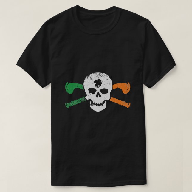 Irish Skull & Cross Shillelagh Clubs Shamrock T-Shirt (Design Front)