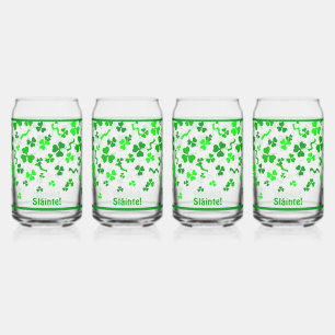 Irish Sláinte Lucky Shamrocks Design Personalised Can Glass