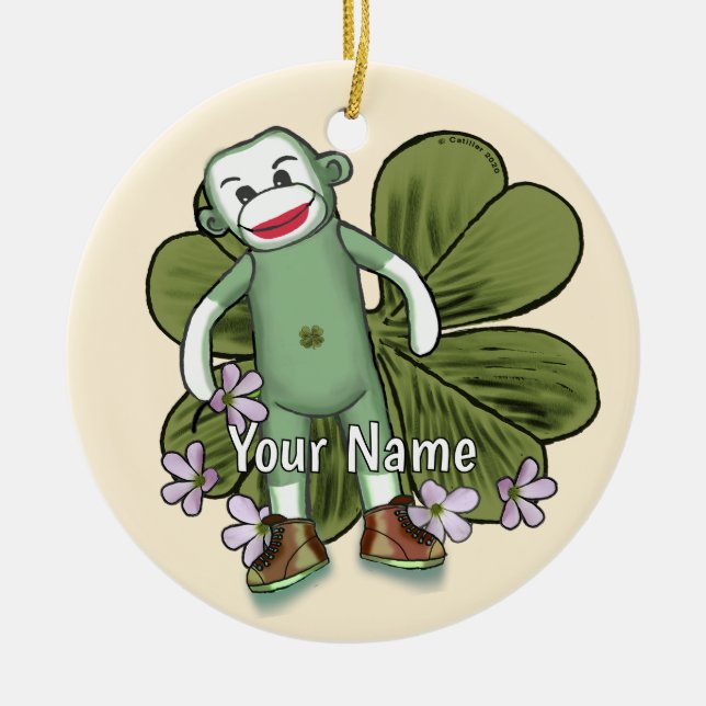 Irish Sock Monkey Ceramic Tree Decoration (Front)