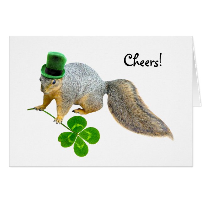 Irish Squirrel with Hat and Clover Card (Front Horizontal)