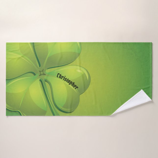 Irish St. Patrick’s Day Green Shamrock Personalise Bath Towel (Bath Towel)