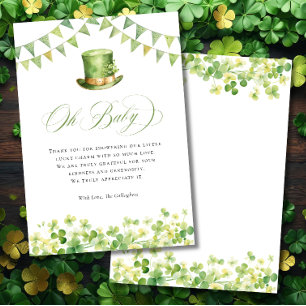 Irish St Patrick's Baby Shower Green Shamrock Thank You Card