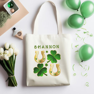 Irish St. Patricks Day Green Clovers and Horseshoe Tote Bag