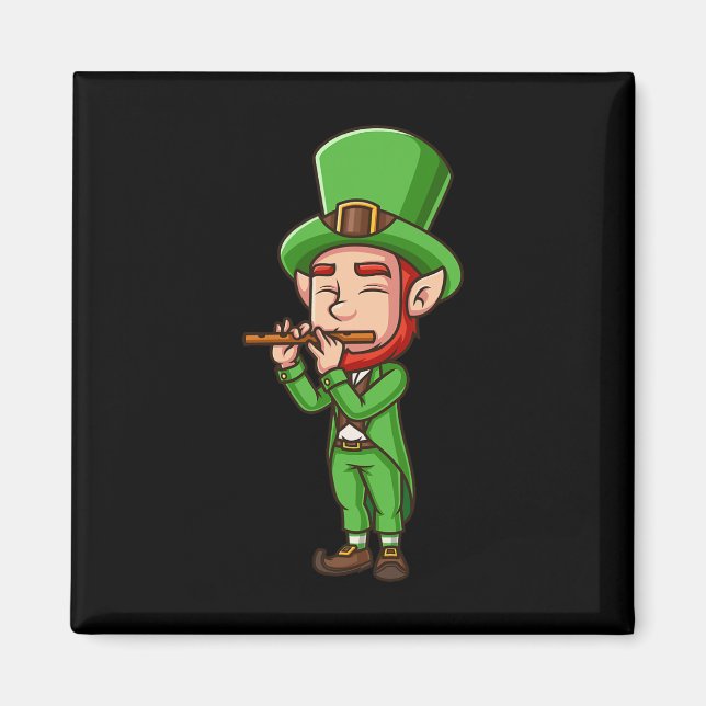 Irish St Patricks Day Leprechaun Playing Flute Fun Magnet (Front)