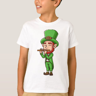 Irish St Patricks Day Leprechaun Playing Flute Fun T-Shirt