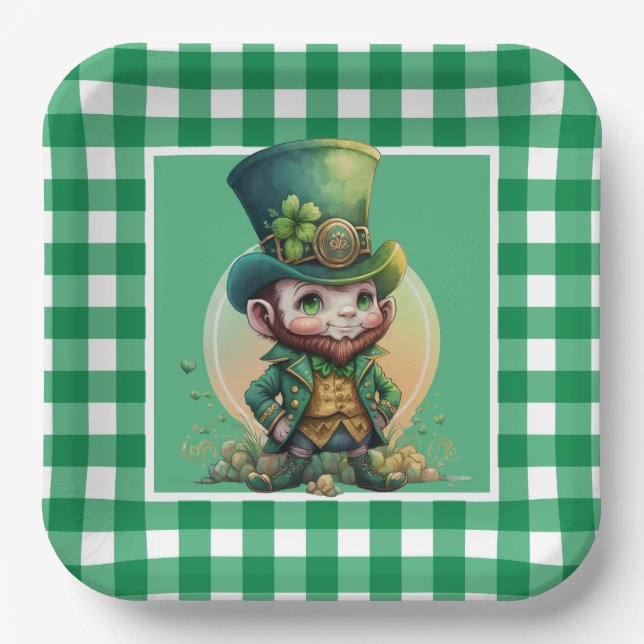 Irish St. Patrick's Day Lucky Gnome Paper Plate (Front)