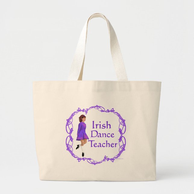 Irish Step Dance Teacher - Purple Large Tote Bag (Front)