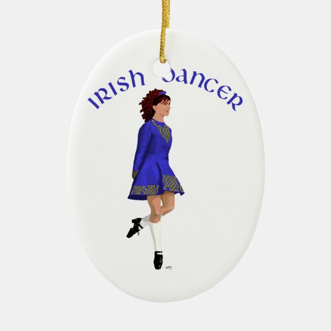 Irish Step Dancer - Blue Ceramic Tree Decoration (Front)