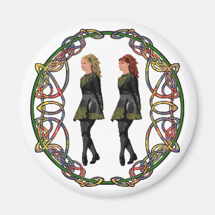 Irish Step Dancers in Celtic Knotwork Surround Magnet