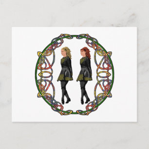 Irish Step Dancers in Celtic Knotwork Surround Postcard