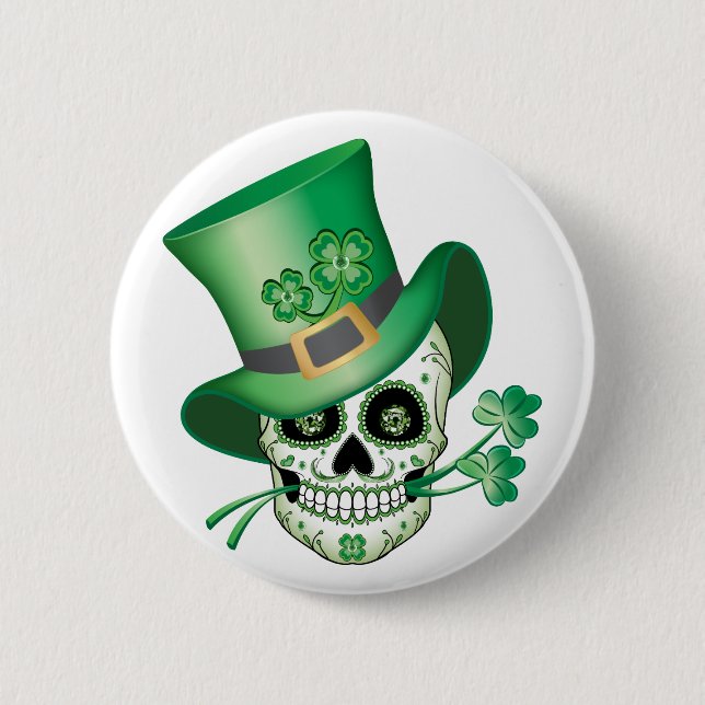 Irish Sugar Skull T-Shirt 6 Cm Round Badge (Front)