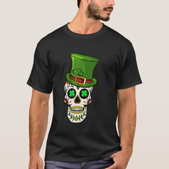 Irish Sugar Skulls Paddys St Patricks Day Calavera T-Shirt (Front)