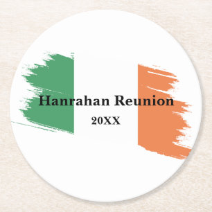 Irish Surname Name Custom Flag Colours Reunion Round Paper Coaster