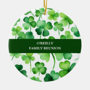 Irish Surname Watercolor Shamrock Ceramic Tree Decoration