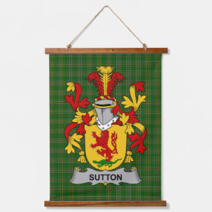 Irish Sutton Coat of Arms Family Crest Hanging Tapestry