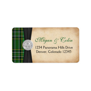 Irish Tartan Claddagh Wedding Return Address Label