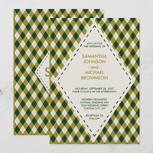 Irish Tartan Diamond Wedding Invitation (Front/Back)