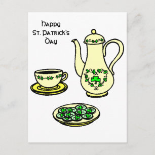 Irish Tea Set Happy St. Patrick's Day Postcard
