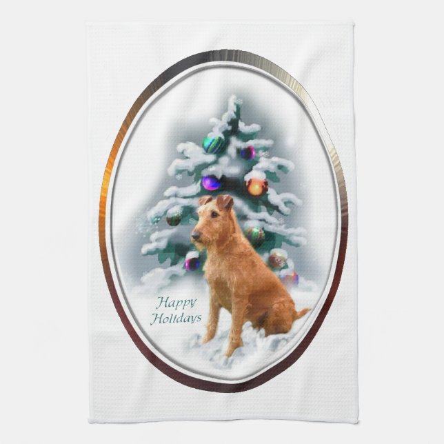 Irish Terrier Christmas Tea Towel (Vertical)