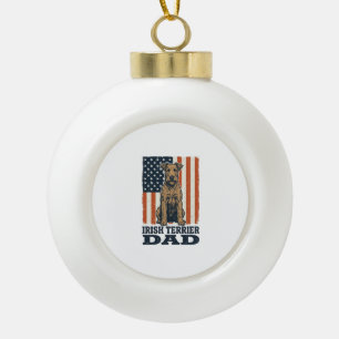 Irish Terrier Dad Patriotic Vintage Ceramic Ball Christmas Ornament