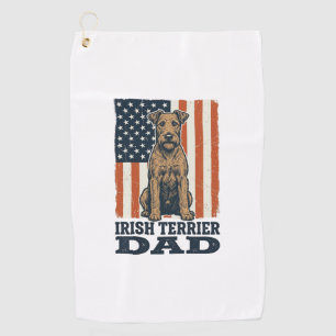Irish Terrier Dad Patriotic Vintage Golf Towel